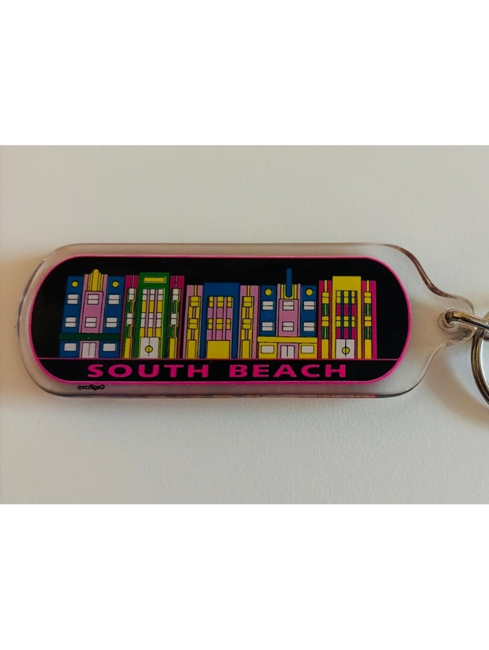 South Beach Acrylic Keyring Keychain Art Deco Scene Double Sided